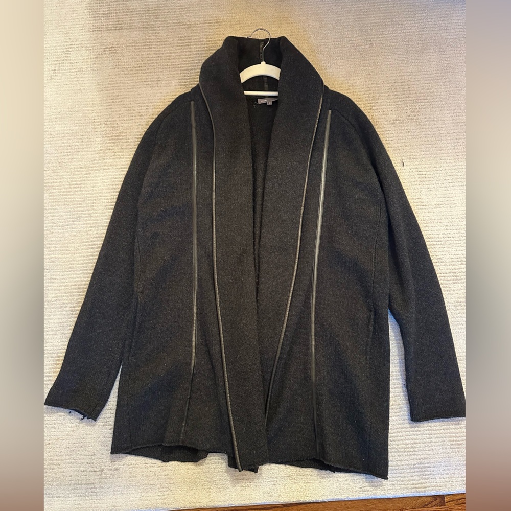 Vince thick cardigan with leather trim